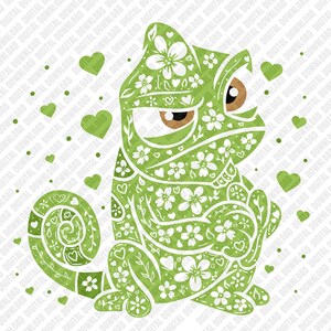 Blommig Pascal PNG Kameleont Sublimeringsdesign, Grön Ödla Blommor DTF Transfer, Grumpy Kameleont Skjorta Design, Trassel Inspirerad Digital