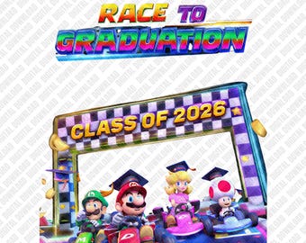 Corsa alla laurea PNG, Mario Kart Classe 2026 Download digitale, Design per sublimazione dell'ultimo anno, Maglietta di laurea a tema videogiochi PNG, Clip Art