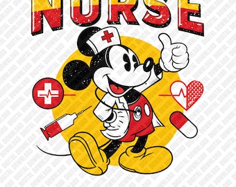 Mickey Sjuksköterska PNG Att Få Magi Att Hända Hälsovårdshjälte Medicinsk Professionell Sjukhusarbetare Gåva Sublimering DTF Transfer Digital Nedladdning