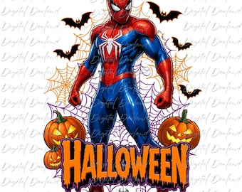 Spiderman Halloween PNG, Marvel Halloween Shirt Design, Spiderman Bats Spiderwebs, Comic Style Spiderman Graphic, Spooky Spiderman Clipart