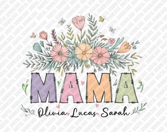 Mama Flowers PNG Floral Heart Mother's Day Gift Sublimation DTF Transfer Digital Download Art Colorful Spring Bloom Mama Graphic Design