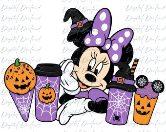 Minnie Mouse Halloween PNG, Peeking Witch Hat Clipart, Purple Orange Spooky Design, Disney Witch Sublimation, Minnie Mouse SVG Cut File