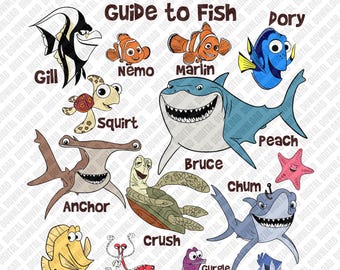 Guía de Buscando a Nemo para peces PNG, diseño de sublimación de Amigos del Océano, transferencia DTF de Vida Marina, descarga digital de Nemo, Dory, Bruce y Squirt para camisetas