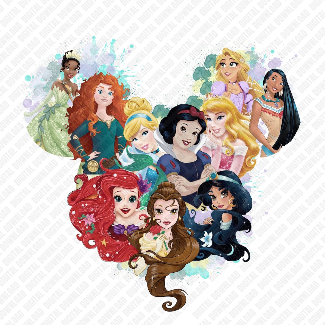 Disney Princess PNG Bundle, Cinderella Ariel Belle Rapunzel Jasmine ...