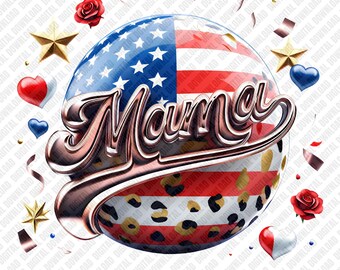 Mama USA PNG Patriotic 4th of July Mother's Day Gift Sublimation DTF Transfer Digital Download Art Leopard Print Flag Graphic Design