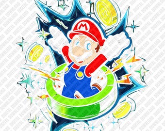 Super Mario PNG para download digital, Encanador com Moedas em Cano Verde para impressão DTF e sublimação, Clipart de videogame, Arte gráfica retrô para gamers