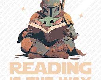 Leer es el camino PNG, Sublimación de cazarrecompensas espacial, Transferencia DTF de profesor alienígena bebé, Arte digital de lectura de galaxia linda