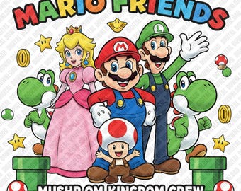 Mario och vänner PNG Mario Luigi Prinsessan Peach Yoshi Toad Donkey Kong Bowser Sublimering DTF Transfer Digital Download Karaktärsklistermärke
