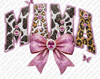 Mama PNG Luxury Leopard Print Diamonds Jewelry Mother's Day Gift Sublimation DTF Transfer Digital Download Art Pink Jewel Graphic Design