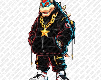 Download digital em PNG do Mario Bowser, design do Rei Koopa em chamas para impressão DTF e sublimação, clipart do personagem Bowser do videogame, gráfico do vilão flamejante.