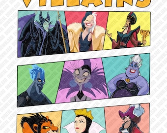 Bad Vibes Villains PNG, Wicked Character Grid Sublimation, Retro Cartoon Villain Group Shirt Design, Halloween DTF Digital Download PNG