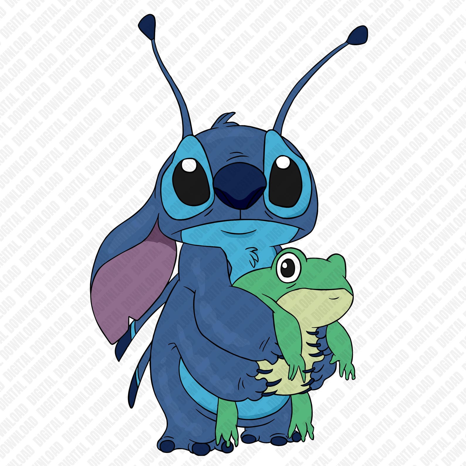 Cute Stitch Frog PNG, Alien Cartoon Clipart, Kawaii Blue Alien Holding ...
