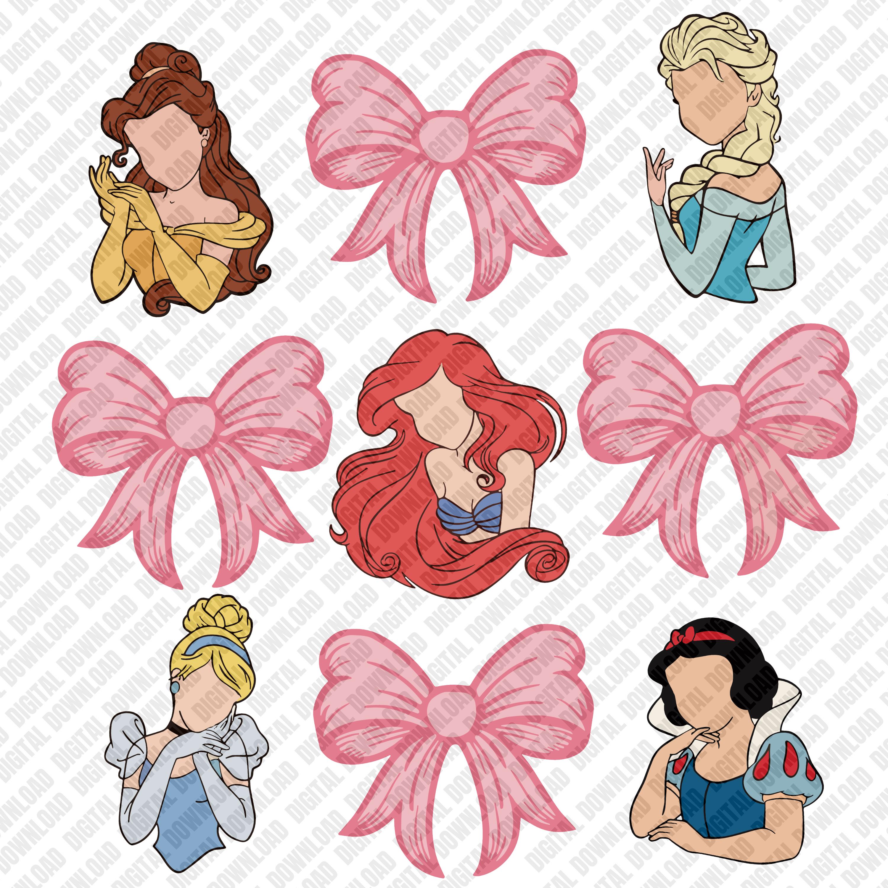 Princess Coquette Bows PNG, Belle Ariel Elsa Cinderella Snow White ...