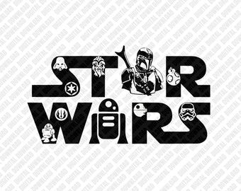 Star Wars Characters Silhouette PNG, Mandalorian Vader R2D2 Sublimation Design, Galactic Logo Digital Download, Sci-Fi DTF Shirt Art