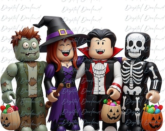 Roblox Avatars Halloween PNG, 3D Spooky Roblox Avatars, Roblox Trick or Treat Clipart, Halloween Digital Download, Roblox Pumpkin Bucket PNG