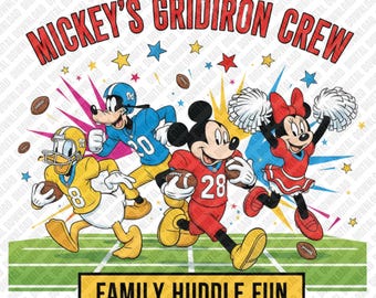 Mickey Gridiron Crew PNG Fotboll Mickey Minnie Cheerleader Goofy Donald Sublimering Familj Huddle Kul DTF Transfer Digital Nedladdningsbar Konst