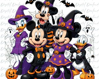 Mickey Mouse Halloween PNG, Disney Halloween Clipart, Witch Hat Vampire Cape Graphic, Purple Orange Jack O Lantern, Mickey Mouse Sublimation