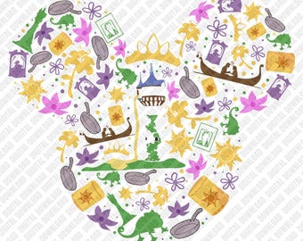 Tangled Rapunzel Ear Collage PNG, Magical Tower & Floating Lanterns Sublimation, Pascal Flynn Maximus Icon Art, Retro Princess DTF Shirt