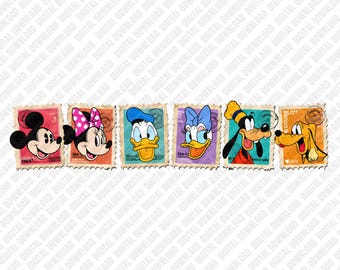 Disney Mail PNG Special Delivery Frimärke Musse Minnie Donald Daisy Goofy Pluto Sublimering DTF Transfer Digital Download Art Sticker