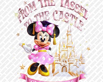 Dalla nappa al castello PNG, design di Minnie Mouse per la laurea 2026, castello delle principesse Disney per la laurea, senior 2026 DTF Sublimazione
