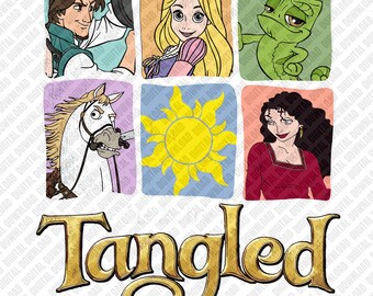 Tangled Character Panel PNG, Rapunzel Flynn Rider Maximus Sublimation, Pascal Mother Gothel Est 2009 Digital Download, Retro DTF Shirt Art