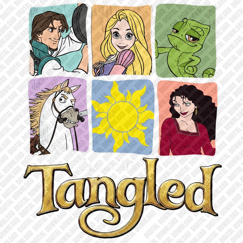 Tangled Character Panel PNG, Rapunzel Flynn Rider Maximus Sublimation ...