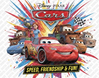 Bilar PNG Lightning McQueen Mater World Tour Sublimering Route 66 DTF Transfer Kylarfjädrar Digital Nedladdning Konst Karaktärsklistermärke