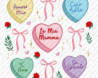 Italian Mama PNG Conversation Hearts Mother's Day Gift Sublimation DTF Transfer Digital Download Art La Mia Mamma Ciao Bella Graphic Design