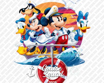 Kryssningsgruppen PNG 2026 Disney semester sublimering Mickey Minnie Donald Daisy Goofy DTF överföring digital nedladdning konst karaktär klistermärke