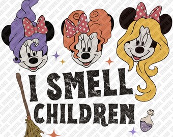 I Smell Children Hocus Pocus Minnie PNG, Sanderson Sisters Minnie Mouse Sublimation, Retro Halloween Witch Digital Download, DTF Shirt Art