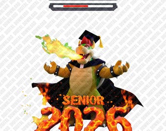 Livello Boss Senior 2026 Completato PNG, Design di Laurea Ispirato a Bowser, Gamer Senior 2026 Download Digitale, File di Sublimazione DTF per Laurea