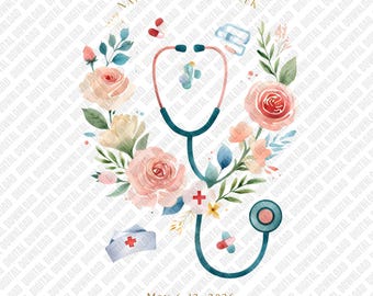 Nationella sjuksköterskeveckan 2026 PNG Sjuksköterskornas kraft Caduceus Retro Rainbow Medicinsk professionell Sublimering DTF Transfer Digital Nedladdning