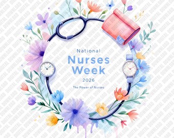 Nationella sjuksköterskeveckan 2026 PNG Sjuksköterskornas kraft Caduceus Retro Rainbow Medicinsk professionell Sublimering DTF Transfer Digital Nedladdning