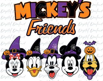 Mickey Mouse Halloween PNG, Disney Halloween Shirt Design, Witch Hat Cartoon Graphic, Orange and Purple Festive Art, Mickey Friends PNG
