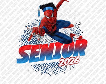 Immagine PNG di Spiderman per la classe del 2026, design di laurea a tema supereroi, download digitale ispirato alla Marvel per la classe del 2026, trasferimento DTF per la laurea del 2026