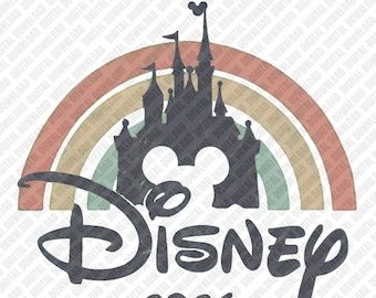 Disney Castle PNG 2026 Family Vacation Sublimation Retro Rainbow Mickey Ears DTF Transfer Digital Download Art Character Sticker Graphic