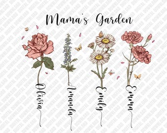 Mama's Garden PNG Personalized Birth Flowers Mother's Day Gift Sublimation DTF Transfer Digital Download Art Custom Floral Graphic