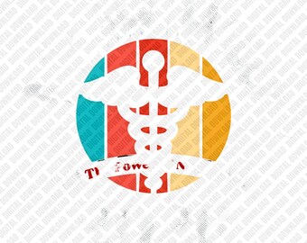 Nationella sjuksköterskeveckan 2026 PNG Sjuksköterskornas kraft Caduceus Retro Rainbow Medicinsk professionell Sublimering DTF Transfer Digital Nedladdning