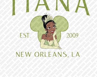 Tiana PNG, Princesa de Nueva Orleans Est. 2009 Sublimación, Retro Tiana DTF Transferencia, Bayou Magic Arte de descarga digital