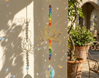 Crystal Suncatcher Lotus hangend decor, muurdecor opknoping, regenboogkristal zonnevanger, woondecoratieornament, woondecoratie lichtvanger