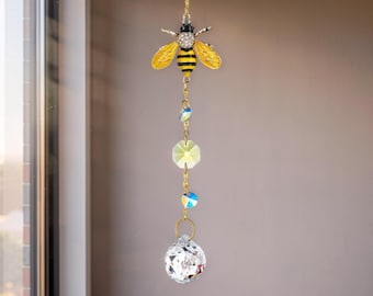 Crystal Bee Sun Catcher, hangend decor, bij muur opknoping, Crystal Sun Catcher, woondecoratie cadeau, bloemen bijornament voor thuis