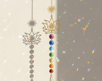 Lotus Crystal Suncatcher, hangend decor voor raam, regenboogprisma muurdecor, Lotus Home Decor stuk, lichtvanger ornament cadeau voor vrouwen