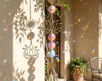 Lotus Crystal Suncatcher, hangend decor voor thuis, wanddecoratie voor vrouwen, lotusbloem decor, Crystal Sun Catcher, hangend raamornament