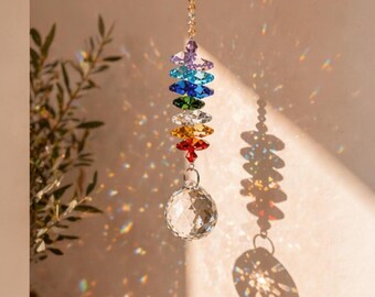 Chakra regenboog suncatcher voor woondecoratie, hangend decor, woondecoratie, kristallen suncatcher, regenboog raam hangend, boho decor, cadeau voor haar