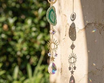 Zon en maan kristal hangend decor, kristal suncatcher hangend decor, muurdecor ornament, boho zon maan decor, kristallen huisdecor