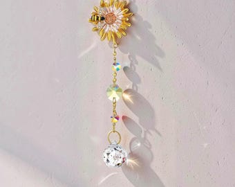 Crystal Honeycomb Bee Sun Catcher, hangend decor voor thuis, Bee Suncatcher ornament, kristallen prisma raam hangend, op de natuur geïnspireerd decor