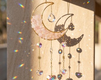 Maankristal Suncatcher voor huis- en wanddecoratie, prisma windbel, wassende maan hangend, regenboogkristal decor, raamhanger, cadeau voor haar