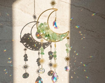 Zon en maan kristal suncatcher, hangend decor raamhanger, amethist maankristal suncatcher, regenboogprisma raam hangend decor voor haar