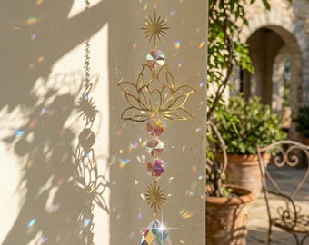 Lotus Crystal Suncatcher voor woondecoratie, hangend decor, wanddecor, interieuraccent, Lotus hangend ornament, Crystal Sun Catcher Decor