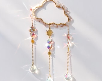Cloud Suncatcher voor woondecoratie, hangend decor met kristallen druppels, raamlichtvanger, esthetische kamerdecoratie cadeau voor haar, regenboogvanger